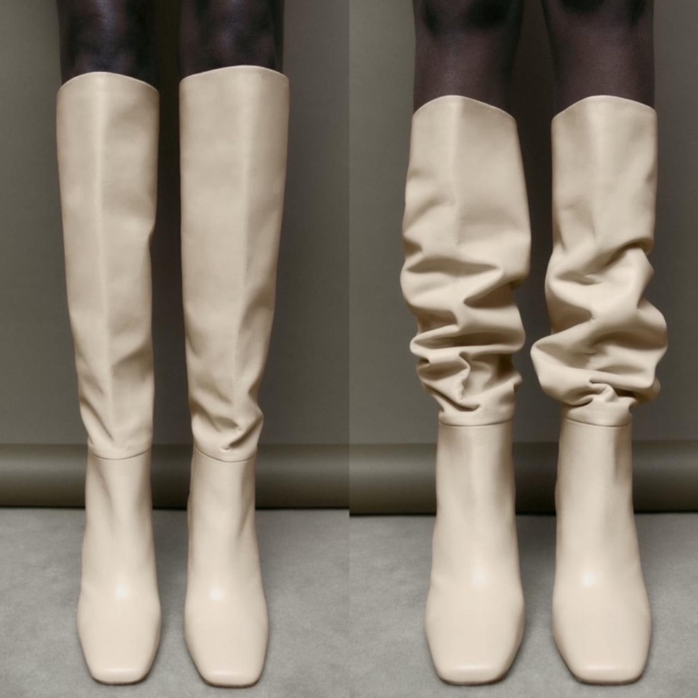 Zara Cream Over the Knee Boots